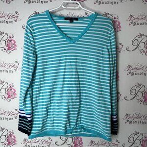 Tommy Hilfiger Striped V-Neck Sweater Blue white long sleeve